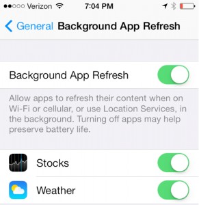 iOS7 app refresh aan uit